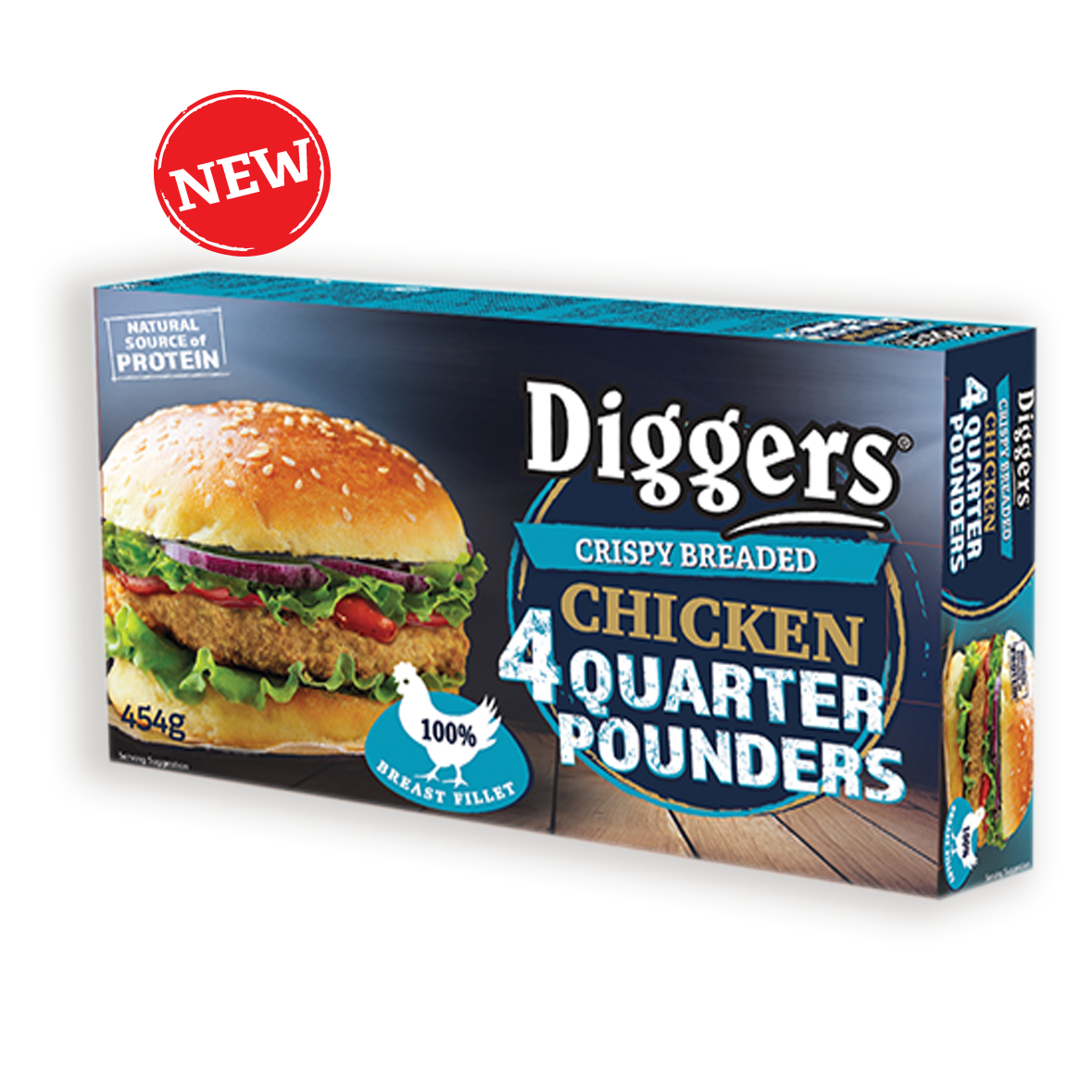 Diggers Crispy Breaded Chicken Quarter Pounders Burgers